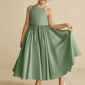 Azazie Sunray Matcha A-Line Spaghetti Strap Matte Satin Dress